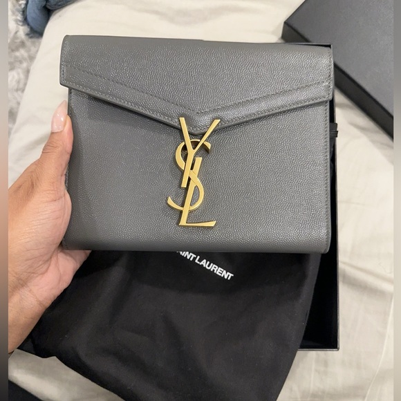 YSL CASSANDRA CHAIN WALLET IN GRAIN DE POUDRE EMBOSSED LEATHER NWOT - Picture 8 of 8